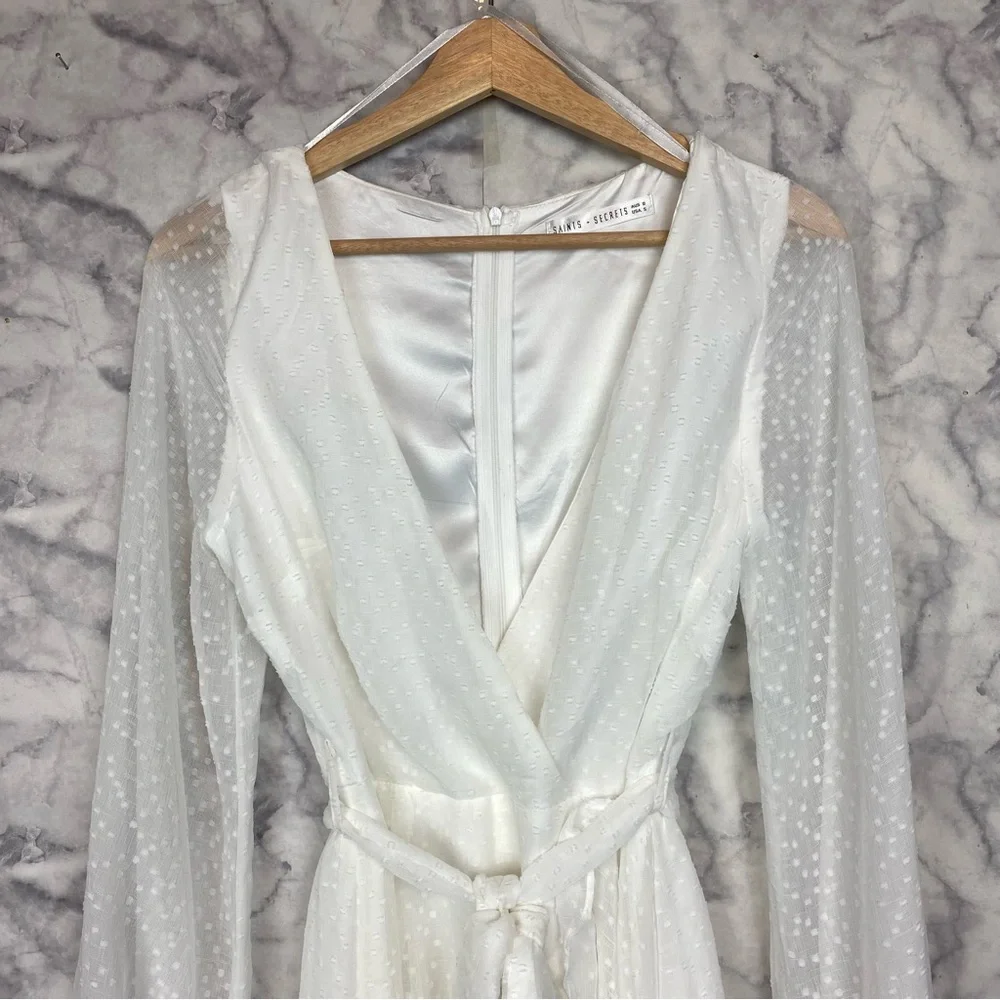 Saints + Secrets Wrap Dress with Sheer Sleeves - Picture 9 of 12